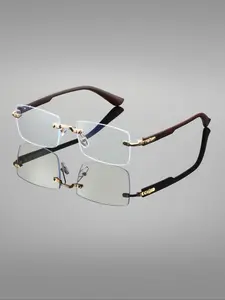 Unisex Frameless Rectangular Business Fashion Trendy Frames Glasses, Fashion Eyeglasses, Anti-Blue Light, Suitable for Office, Study, Photography, Daily Wear, Square Eyed Glasses