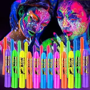 12 PCS Neon Glow Face Body Paint for Kids and Adults, Glow-in-the-Dark Under UV Black Light Sticks Makeup Outdoor Face Painting Kits for Halloween Festival Accessory Glow Party Supplies