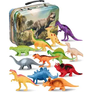 Dinosaur Toys - 12 Realistic 7-Inch Models, Multi-Color, Metal Storage Box - Dinosaur Figures & Action Figures for Kids Ages 3-7