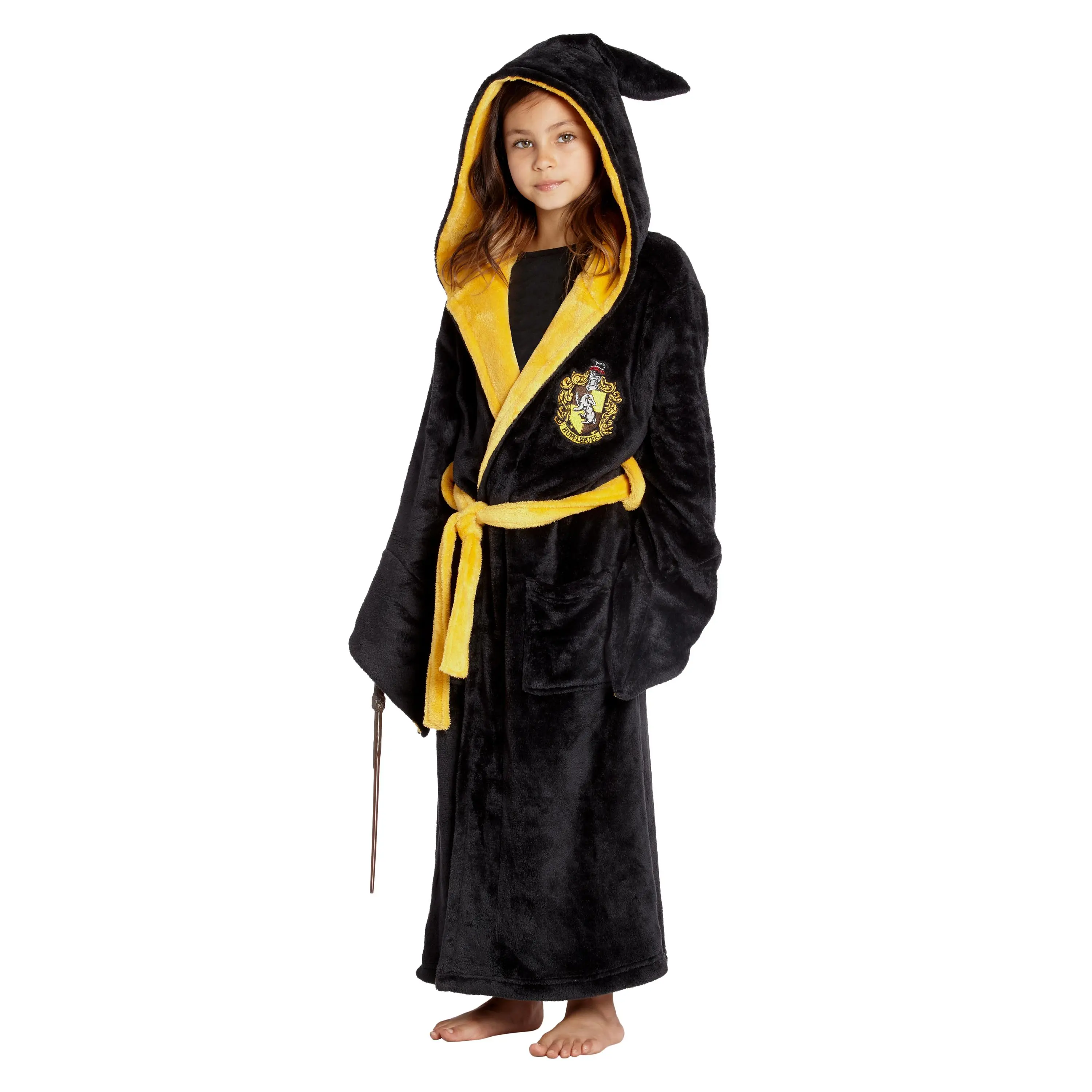 WB Harry Potter Girls' Hogwarts Houses Embroidered Polyester Plush Hooded Robe - Long Sleeve Costume, Lounge Sleepwear Bathrobe with Pockets & Belt (Ravenclaw, Hufflepuff, Gryffindor, Slytherin)