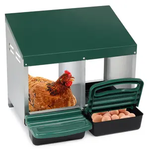 2-Compartment Steel-Plastic Roll Out Chicken Nesting Box with Plastic Basket, Secure Lid, Egg Protection & Private Space for Hens – Green Garden Poultry Coop Accessory