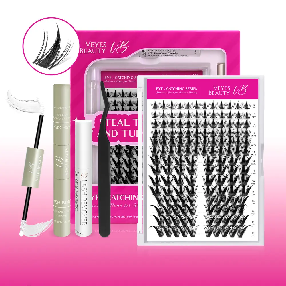 VEYESBEAUTY VB-PixieFox Cosmetic Faux Mink Eyelash Clusters, Ultra-Thin Band, Wispy Anime Lashes, Playful Fox-Eye Lift, Alternating Lengths Volume-Focused Fluffy Lashes, Lightweight for Home Self-Makeup Customization (False Eyelashes & Adhesives)