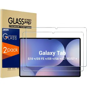 JESS 2-Pack Tempered Glass Screen Protector, Tempered Screen Film, for Galaxy Tab S10 Plus/Tab S9 FE Plus/S9 Plus/S8 Plus/S7 FE/S7 Plus 12.4 inch, for Tablet SM-X820/X810/X800/T730/T970, Case Friendly, Anti-Scratch, Touch Sensitive