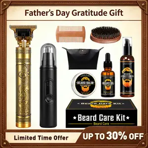 【Father's Day Gratitude Gift】Complete Beard Grooming Kit for Men - Beard Trimmer, Nose Hair Trimmer, Beard Oil & Beard Balm Set
