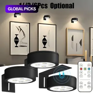1/3/6-Piece Set Wireless Metal Wall Lamp, Led Wall Decor, Battery-Powered LED Artwork Picture Light, Wall Art Light, Dimmable Night Light, Lighting Fixture, Magnetic Wireless Spotlight with Remote Control for Wall Art and Night Lighting