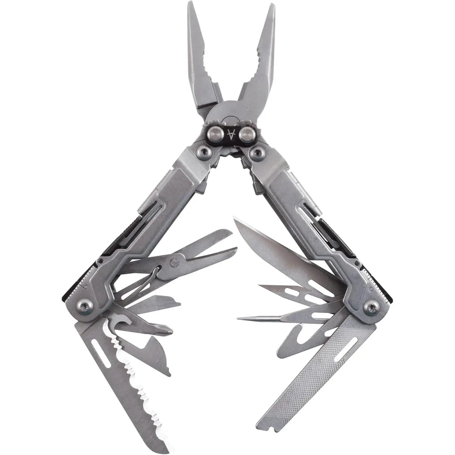 Mini Compact Stainless Steel Multi-Tool|18 Lightweight Specialty Tools & SOG Multitool Pliers Pocket Knife, Stone Wash