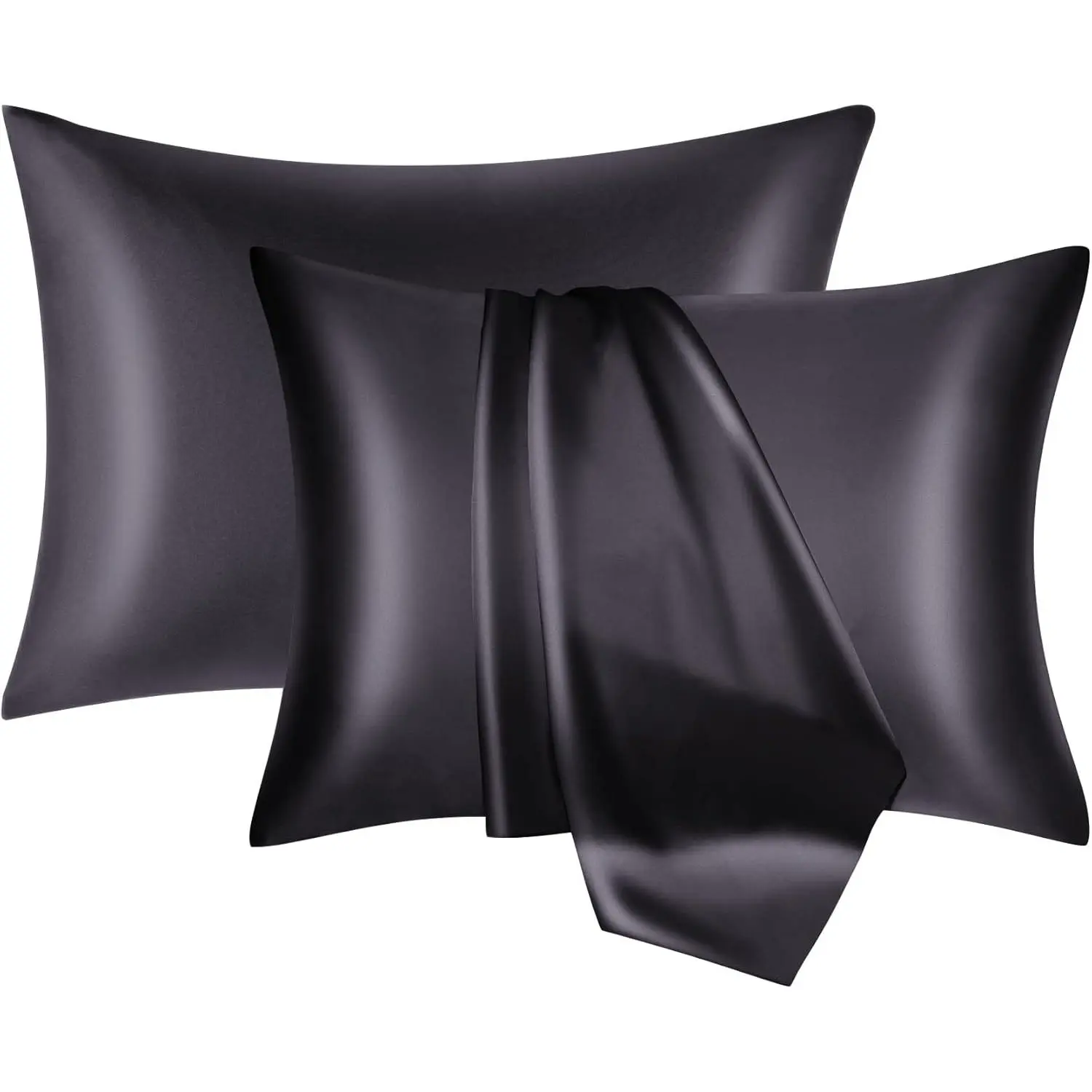 19 Momme Mulberry Silk Pillowcase 2-Pack - Hidden Zipper, Double-Sided, Breathable Set for Hair Skin Care, Smooth Texture, Luxury Sleep (Black, Standard 20in*26in), 19 Momme Silk
