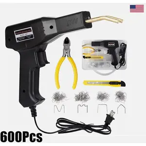 Hot Stapler Plastic Welding Gun Kit, 600 Stainless Steel Staples Flat Wave Inside Outside Corner, Overheat Protection Handheld Welder for Car Bumper Fender Fairing Restoration