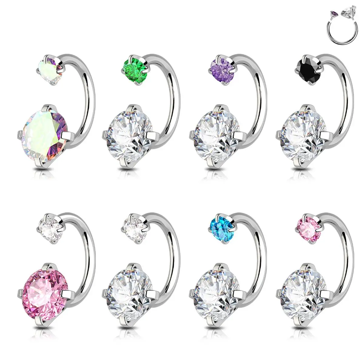 OUFER 16G Dainty Hoop Earrings for Women, Stainless Steel Reversible Body Jewelry with Cubic Zirconia, Internally Threadless Piercing for Cartilage Helix Lobe, Daily Wear, Female, Bling Effect, Elegance