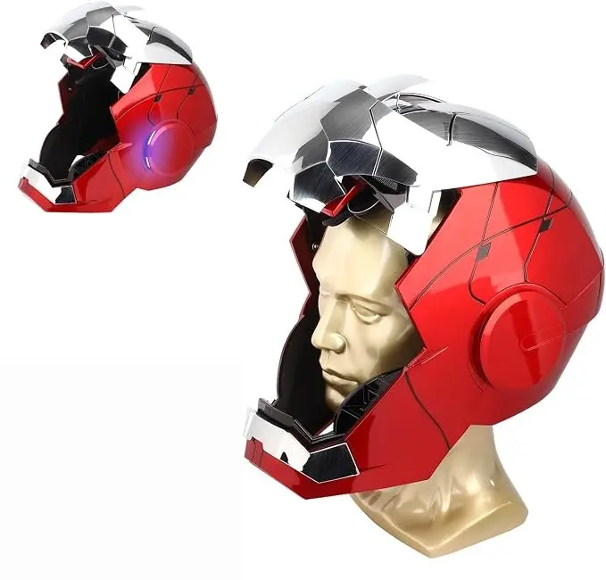 Silver Wearable Electronic Mechanical Head Ornament, Voice Touch Remote Operated LED Light Helmet, Home Decor & Party Display Collectible Prop