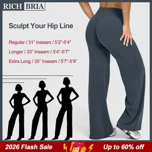 RICH BRIA Women‘s Casual Pants - High Waisted Loose-Fitting Wide Leg Yoga Pants - Comfortable & Elastic Soft Pants with Stretchy Material - Straight Leg Hem