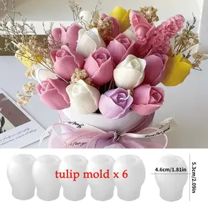 6 Tulip Shaped Candle Mold Set - Durable Silicone Flower Molds for Making Candles, Unique Gifts, and Art Projects | Realistic Flower Molds Perfect for Celebrating Mother's Day, Christmas, Weddings, and Festival Decorations