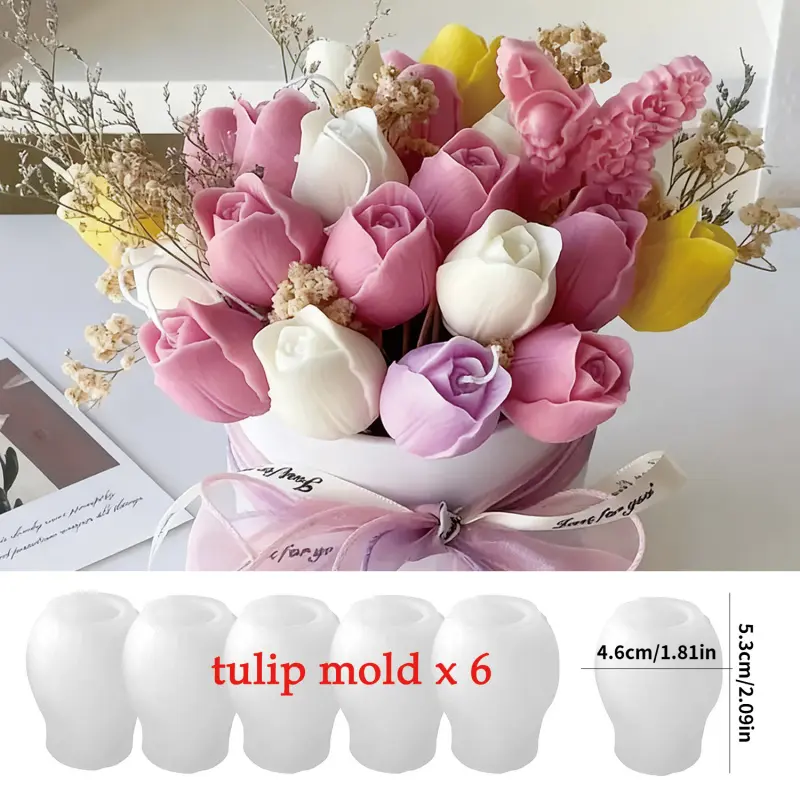 6 Tulip Shaped Candle Mold Set - Durable Silicone Flower Molds for Making Candles, Unique Gifts, and Art Projects, Crafts | Realistic Flower Molds Perfect for Celebrating Mother's Day, Christmas, Weddings, and Festival Decorations