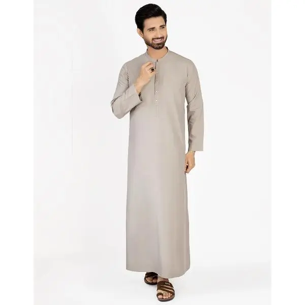 Grey Jubba for Men – Traditional Islamic Thobe, Long Sleeve Muslim Robe, Elegant Casual & Prayer Wear
