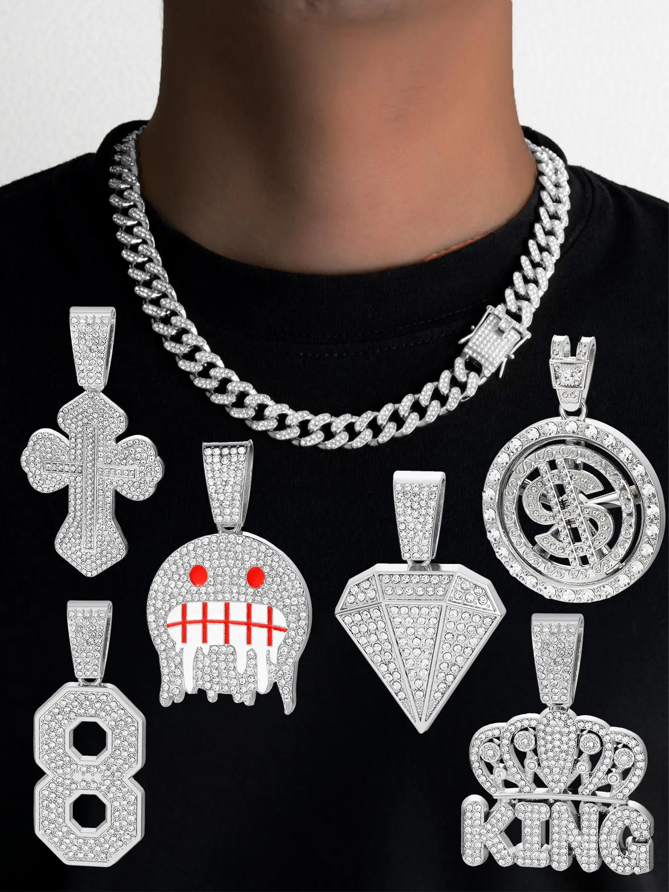 Men's Cuban Link Chain Necklace/Pendant, Cuban Style Necklace, Zircon Decor Stainless Steel Necklace, Statement Trendy Necklace, Fashion Hip Hop Bling Chain Iced Out Jewelry for Party, Daily Decor, Trendy All-match & Exquisite Jewelry for Birthday Gift