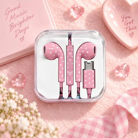 Type-C Jack In-Ear Wired Earbuds - Tangle-Free Durable Fabric Braided Cable, Built-In DAC Chip, Mic+Vol Ctrl, Hands-Free Calling for 16/17/18 Pro Max Mobile Devices
