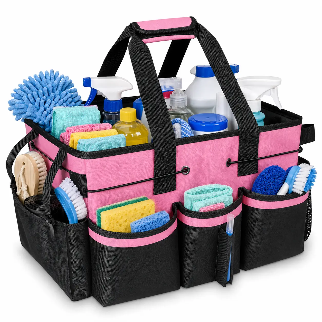 Cleaning Caddy Organizer Bag with Handle Portable Cleaning Supplies Tote with Multiple Pockets for Home Bathroom Kitchen and Laundry