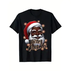 African American Santa Christmas Pajama Black X-Mas T-Shirt 100% Cotton Round Neck T-shirt for Men Women Family Friends,  Bold Humorous Design, Perfect for Casual Gatherings & graphic tees women crop tops summer outfits for women summer tops T-Shirt