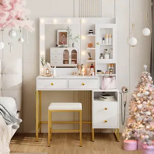 Summervibes LHBcarft Adjustable LED Lights Vanity Desk, Makeup Vanity with Mirror and Charging Station, New Vanity, Dressing Table