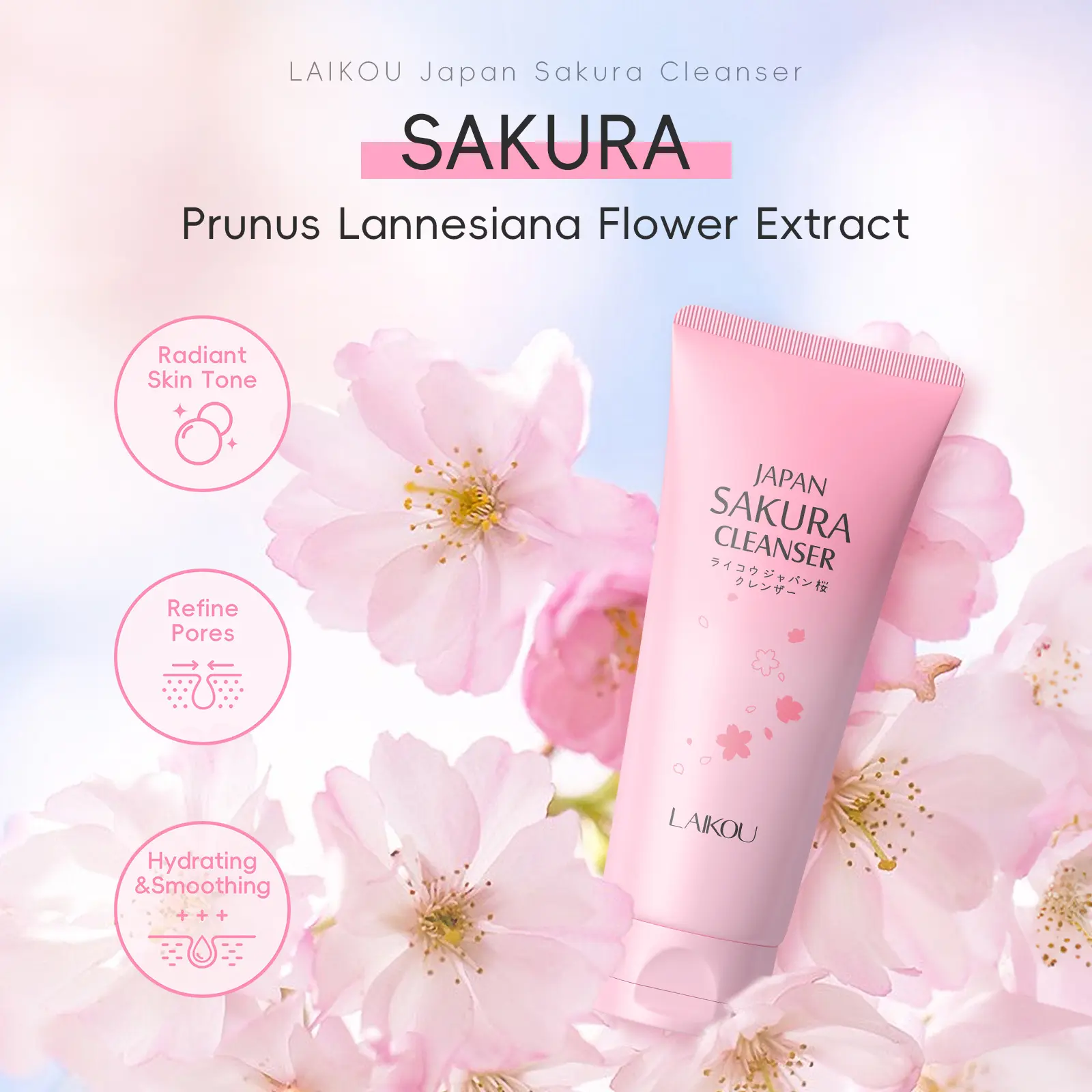 Japanese Cherry Blossom Amino Acid Cleansing Gel 100g, Gentle Makeup Remover, Suitable for All Skin Types, Hydrating Non-Stretchy, Smooth Cleaning