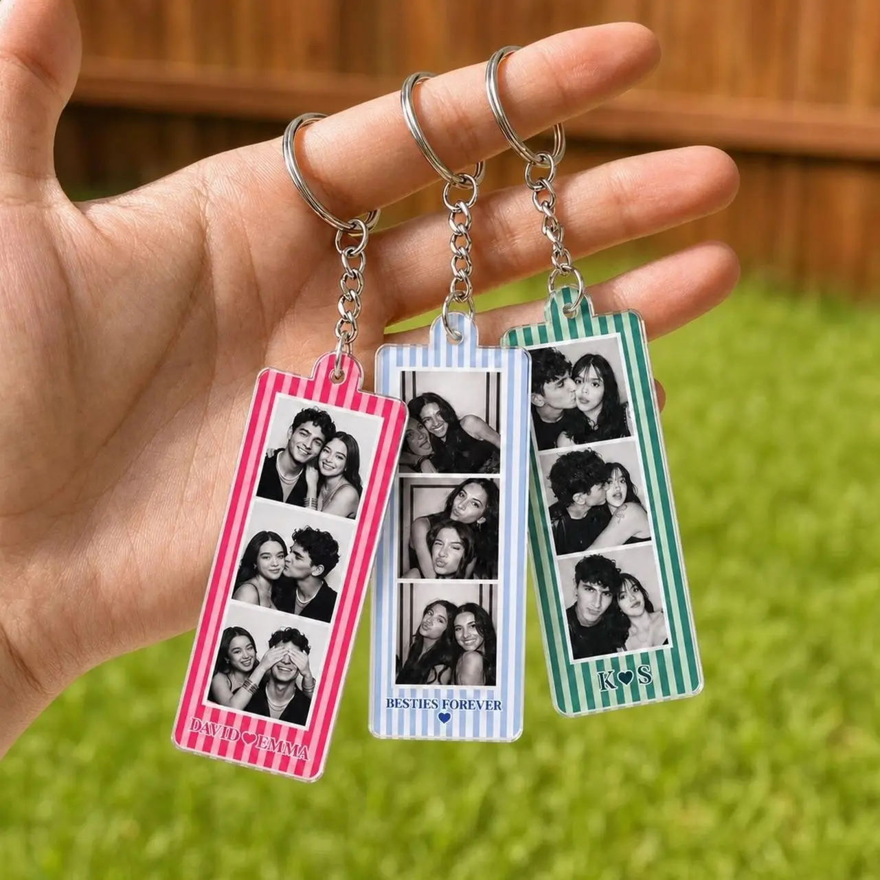 Custom Mini Photo Booth Strip Keychain, Strip Photo Keyring, Personalized Couple Photos Keychain, Gift For Boyfriend, Besties Photo Keychain