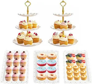 5 count Cupcake Stand Set, 2 count 3 Tier Cupcake Stands with 3 count Appetizer Trays Dessert Table Display Set for  Party Serving Platter and Wedding