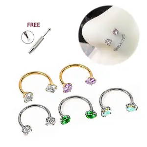 20G 0.8mm 6/7/8mm Titanium Horseshoe Nose Ring Earrings with Cubic Zirconia CZ Helix Daith Septum Rook Piercing Jewelry Free Ball Holder Tool