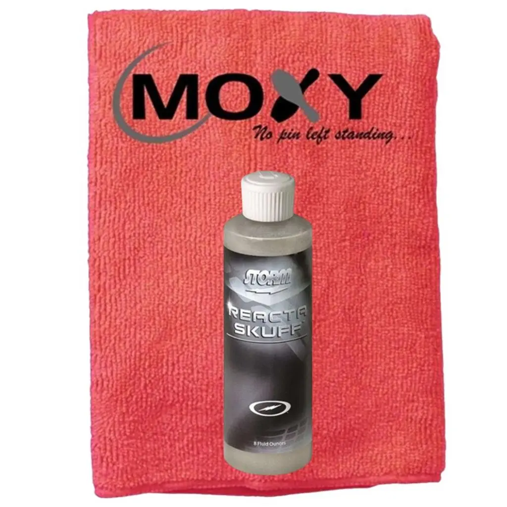 Bowlerstore Products Bowling Ball Cleaner Combo Pack with 8oz Storm Reacta Skuff & Red Moxy Microfiber Towel - Restores Surface Profile for Stronger Ball Motion