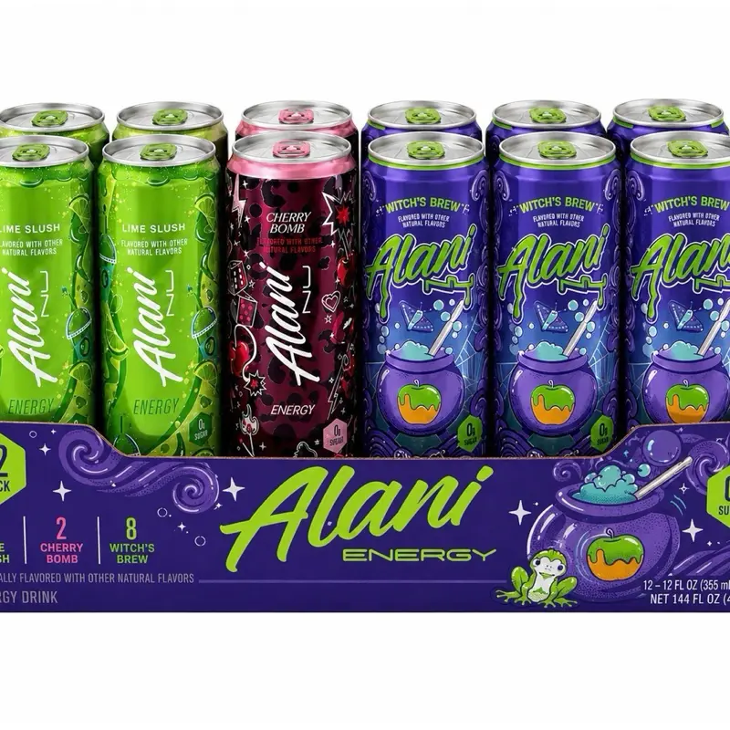 Alani Flavored Drinks Variety Pack (12-Pack) - Witches Brew, Lime Slush, and Cherry Bomb Flavors