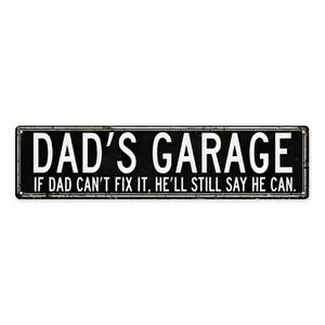 "Dad's Garage" Vintage Sign | 4x16 Inch Retro Wall Decor in Multiple Styles | Choose Your Design for Garage, Man Cave & Home Bar | Perfect Father's Day Gift with Pre-Drilled Holes, Easy to Hang