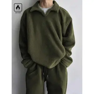 2Pieces Men's Young Fashionable Casual Comfortable Pullover Hoodie Set, Loose Oversized Fit, Plush Double-Sided Fleece Fabric, Soft And Cozy, Half-Zip Scissor Cut Collar Design, Versatile For Daily, Party, Sports