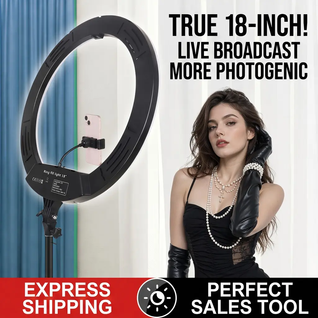 【BackToSchool】18-Inch Ring Light with 1.86m Adjustable Tripod, Video Light with 3 Mounts for Live Streaming Makeup and Vlog Cellphone Smartphone#tiktokshopbacktoschool#sohochic