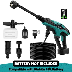 Cordless Pressure Washer for Makita 18V Battery, 800 PSI Portable Handheld Power Washer with Brushless Motor, All-Metal Triple Plunger Pump Body, 6-in-1 Nozzle, 3-Level Adjustable, Suitable for Car Yard Fence Wall Cleaning (Battery Not Included)