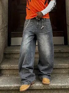 Men's Washed Loose Straight Leg Denim Jeans, Y2K Casual Streetwear, Menswear, All Seasons, Moderate Fit, Perfect Gift for Husband or Boyfriend