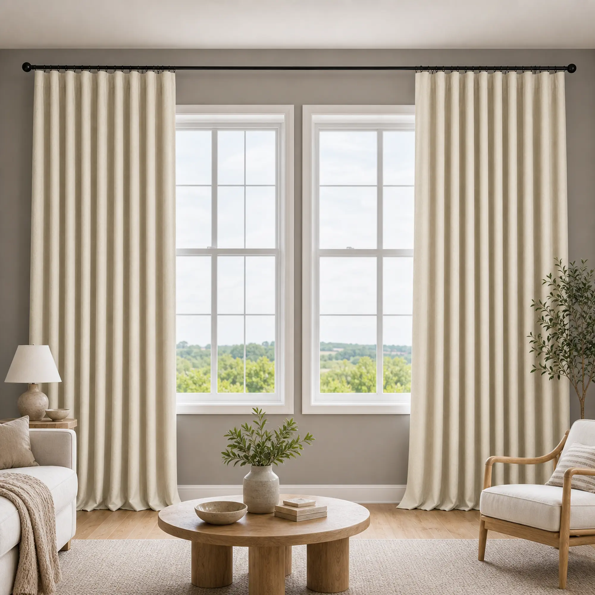 Shilucheng Linen Blend Full Blackout Curtains with 40 Rings & Hooks, 350 GSM Thick Tightly Woven 100% Light Block Blackout Liner Drapes, Thermal Insulated Noise Reducing Machine Wash Cold Drapes for Bedroom