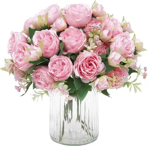 Peonies 2 Packs Light Pink Artificial Flowers Silk Flowers Bouquet for Centerpiece Table, Ideal for Weddings and Home Decor Decorative Fruit Plants Ornaments