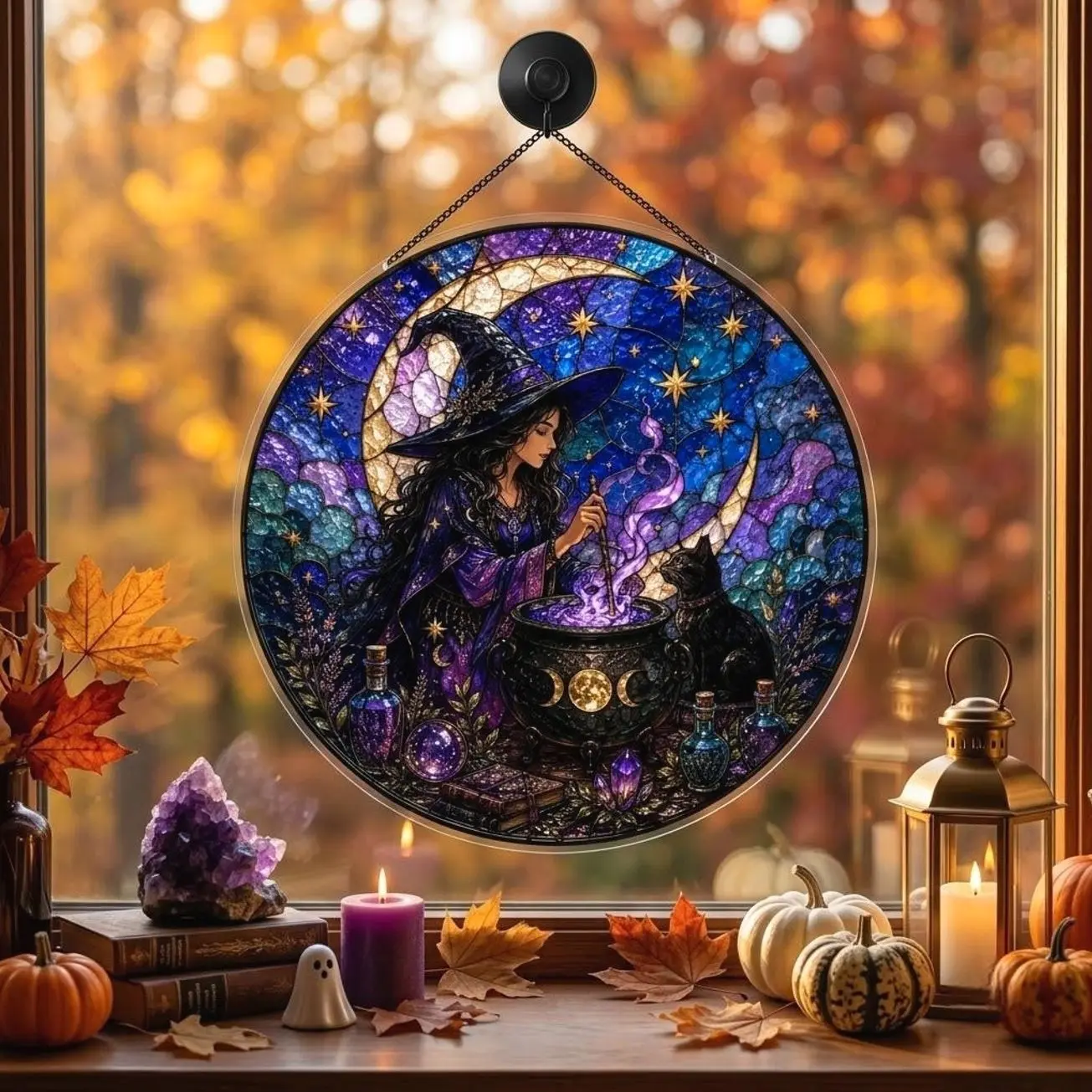 Witch Moon Acrylic Suncatcher, Celestial Witch Window Hanging, Mystical Moon Decor, Witchy Home Accent, Fantasy Gift