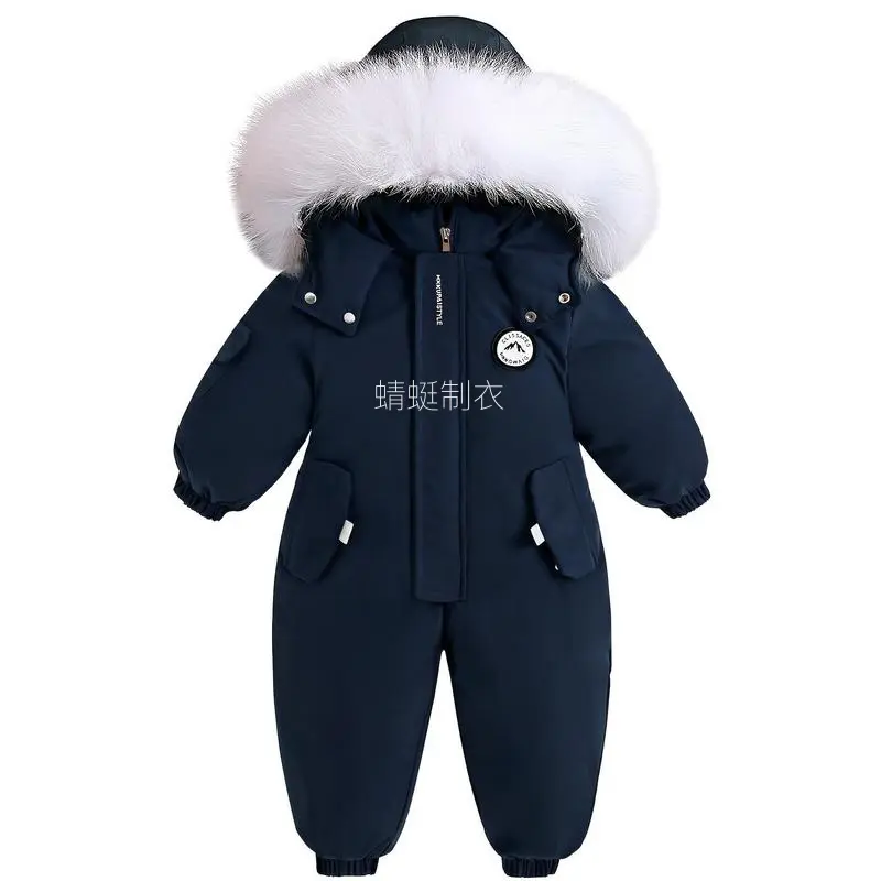 Baby Boys' 0-3 Years Polyester Winter Jacket - Casual Alphabet Print Outerwear with Thick Fleece Lining, Fur Trim Hood, Long Sleeves, Hand Wash Only, Do Not Dry Clean