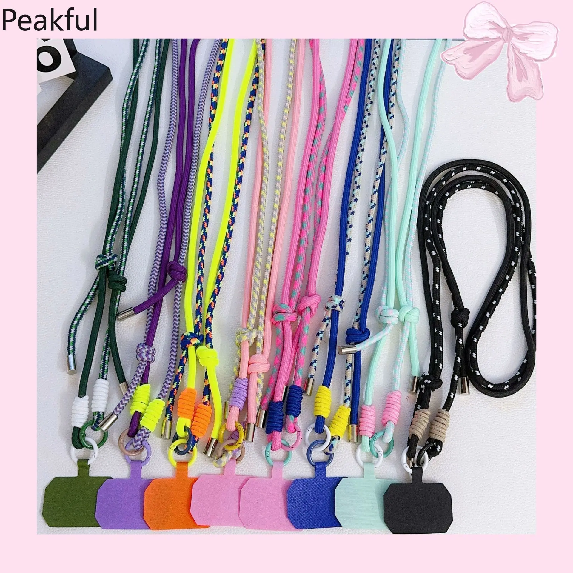 Y2K Braided Phone Lanyard Strap, Stylish Colorful Adjustable Crossbody Rope Chain, Detachable Universal Phone Accessory with Tether Patch, eye-catching neon & pastel hues, great for summer outfits, concert events, daily use and trendy streetwear looks