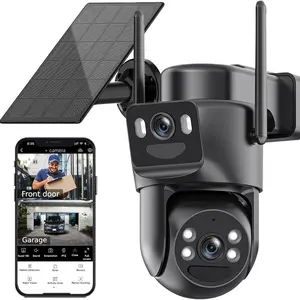 Dual Lens Solar Security Cameras Wireless Outdoor, 2.4GHZ WiFi 6, 360° View Pan/tilt, 2k Color Night Vision, Motion Detection, Alexa
