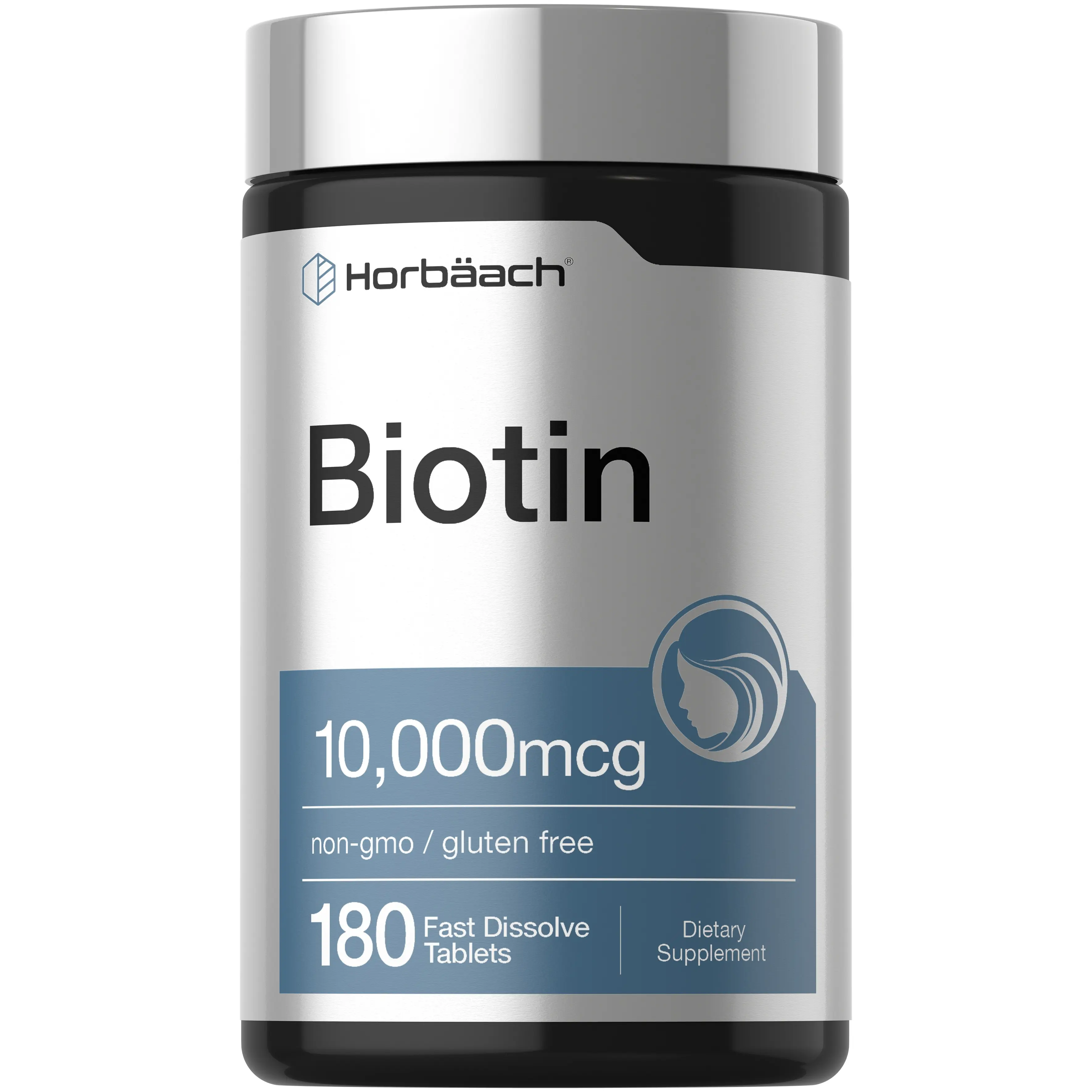 Horbäach Biotin 10000mcg | 180 Fast Dissolve Tablets | For Women & Men | Beauty Supplement | Vegetarian, Non-GMO, Gluten Free