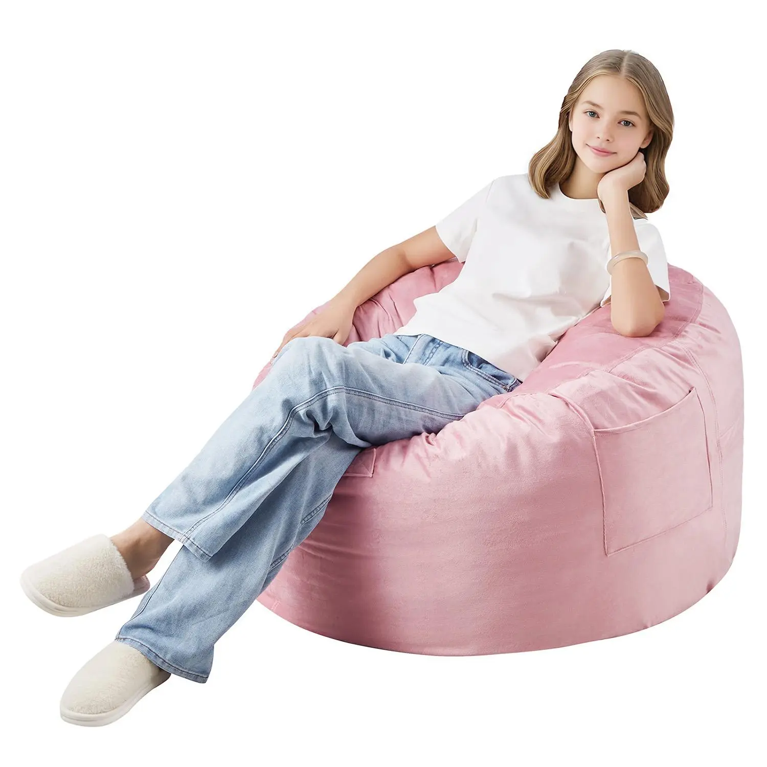 【summerfinds】VEVOR Bean Bag Chair, 3 feet Round Bean Bag Chair with Removable and Washable Cover, 25D Memory Foam Filled with Soft and Smooth Dutch Velvet, Bean Bag for Bedroom or Playroom, Pink