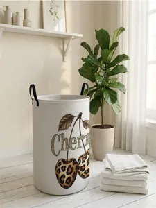 1 piece of leopard print cherry 'Cherry' 2D printed open storage box, double handle reinforcement + foldable storage | dirty laundry storage/toy organization/home decoration all-in-one