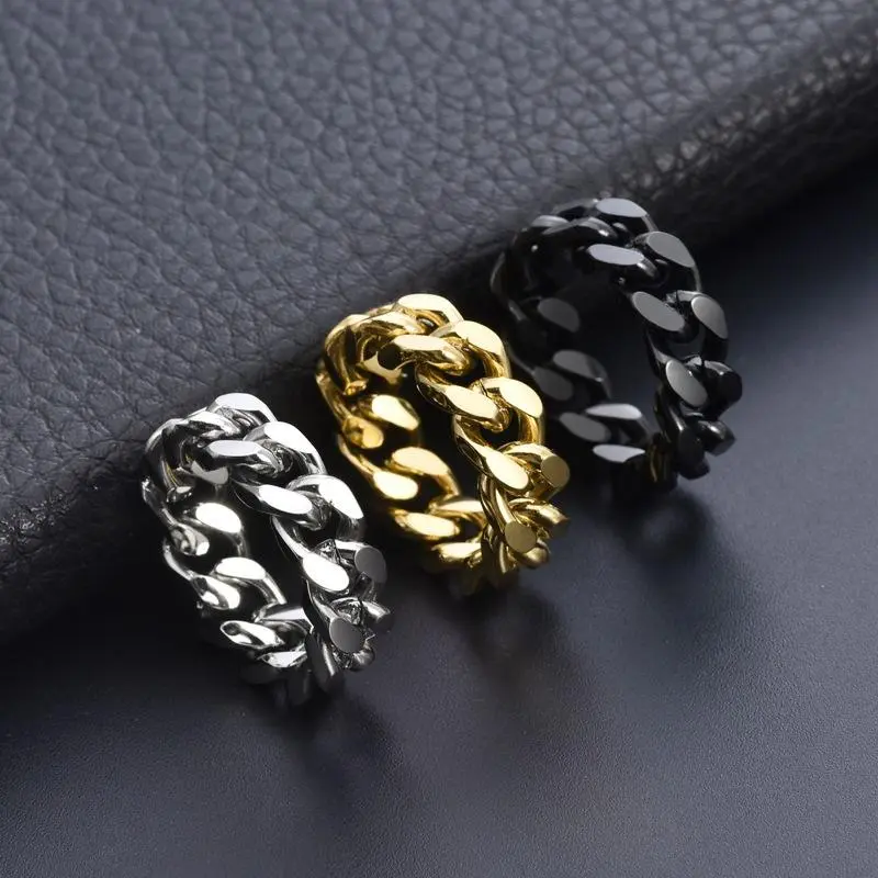1pc Titanium Steel Cuban Chain Ring Men's Trendy Simple Jewelry Punk Style Gift Jewelry