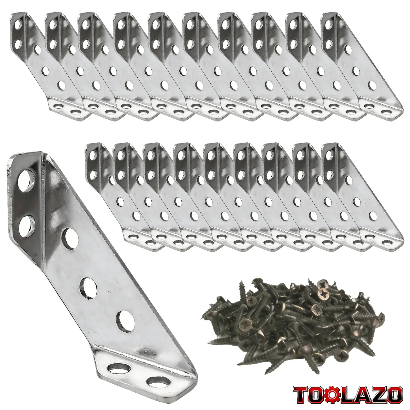 Furniture Corner Connector - 20PCS Universal Stainless Steel L Brackets for Wood,Hardware Metal Angle Bracket Corner Braces,L Bracket for Shelves,Table,Cabinet,Drawer,Corner Brackets for Wood Zinc Plated Concrete Anchor Bolt Fine Thread Hex Bolt Kit