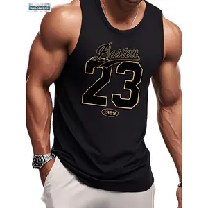 A Men's Sports Vest, The Boston 23 Printed Sports Vest, A Regular Fit Sleeveless Fitness Outfit, Made of Soft and Comfortable Fabric, Suitable for Gym Workouts, Outdoor Activities and Daily Casual Wear