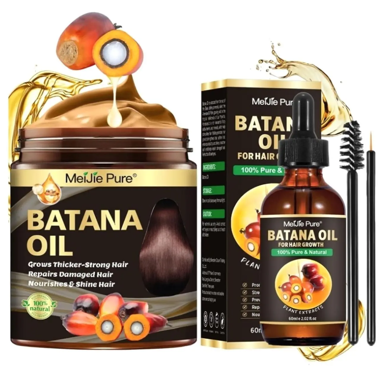 Batana Oil for Hair Growth–4Pc Set: Raw Batana Oil,Hair Mask Paste,Lash Wand & Brow Brush,Hair Growth Treatment Promotes Hair Thickness,Prevents Loss for Men Women,Deep Care for Scalp,Edges & Eyebrows