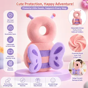 Baby Head Protection Pillow Backpack, Soft Anti-Fall Cushion for Crawling & Walking Toddlers, Lightweight Safety Pad with Adjustable Straps (Pink Butterfly Design)
