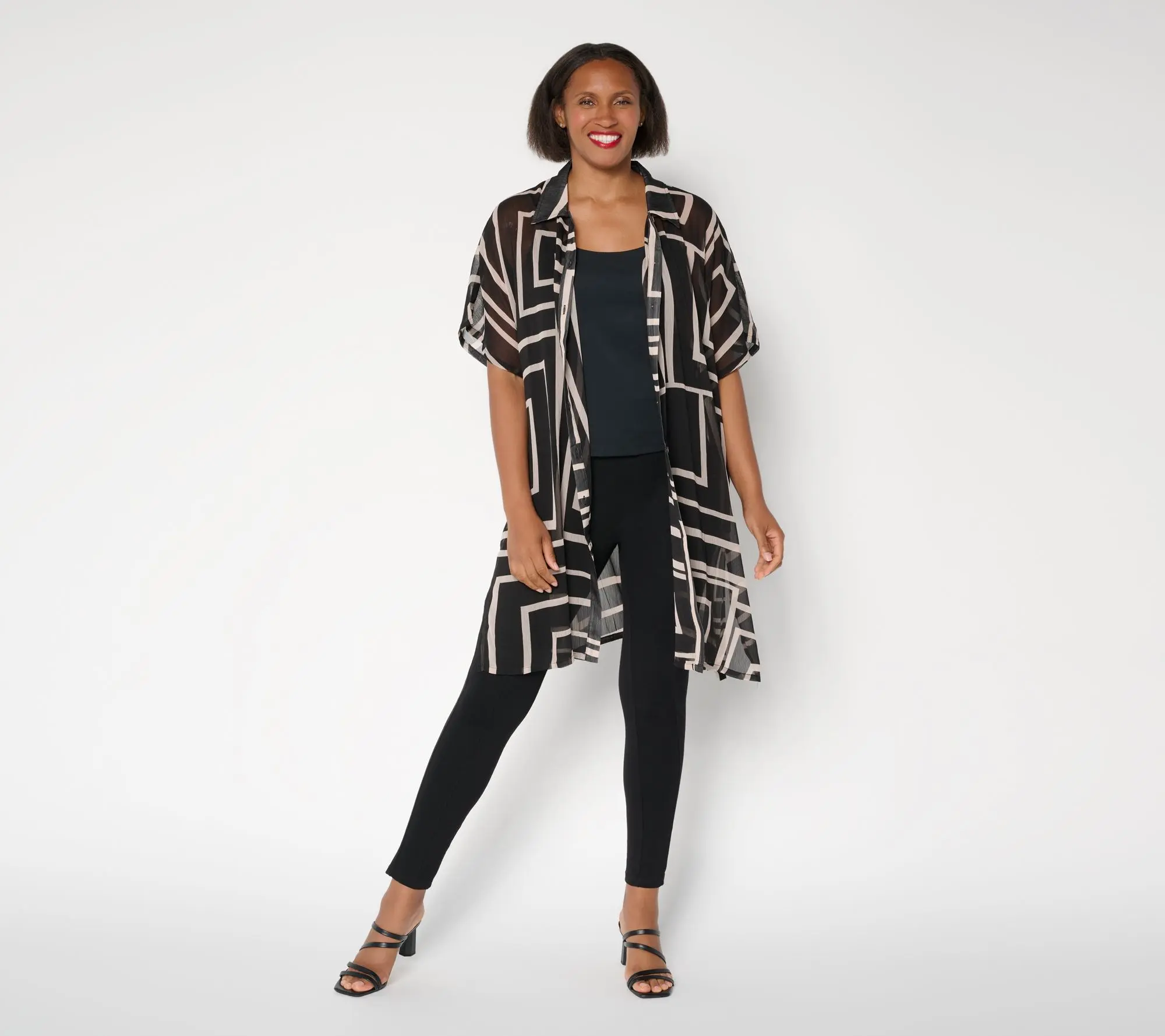 Dennis Basso Regular Printed Duster with Elbow Sleeves