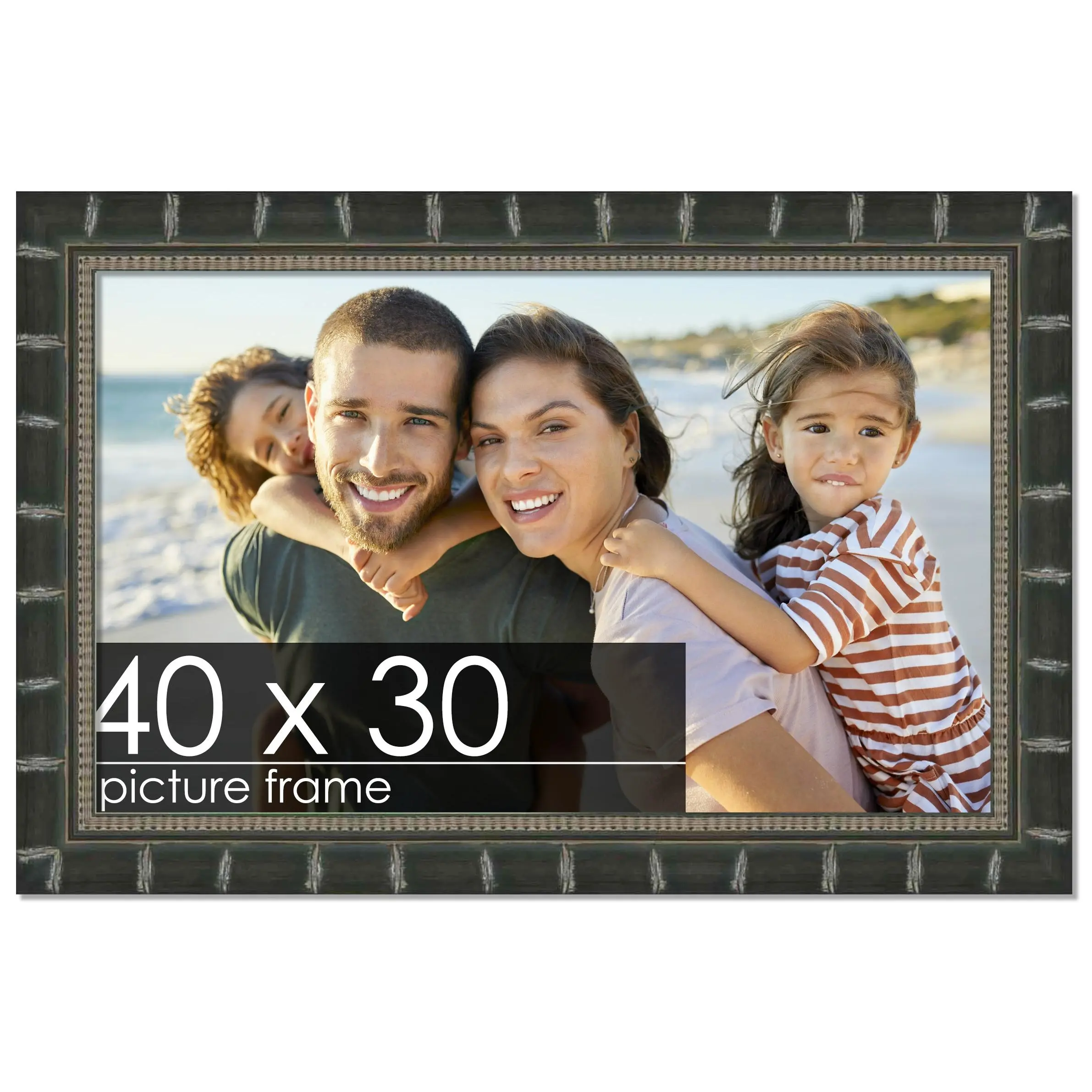 40x30 Black Modern Bamboo Picture Frame - UV Acrylic, Foam Board Backing, Hanging Hardware